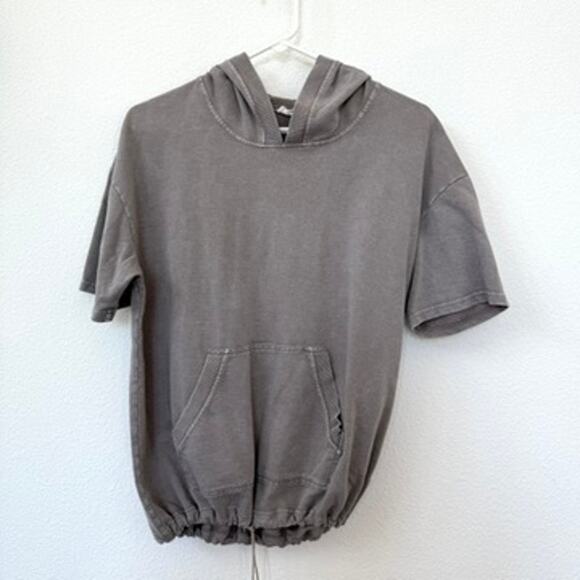 Jane and Delancey Short Sleeve Hoodie Sweatshirt Gray Drawstring Hem L Casual - Picture 1 of 4